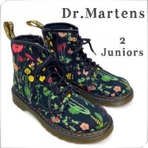 DR.MARTENS Juniors 1460 Wild Botanics Floral Fine Canvas Moto Boot Black Size 2J